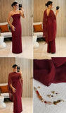 Modest Strapless Sleeveless Burgundy Chiffon Mermaid Long Evening Prom Dresses HZ0311