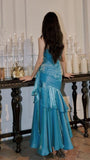 Fashion Burgundy Ruffle Long Prom Dresses Spaghetti Straps Dance Dress HZ0311