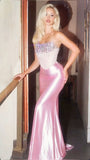 Unique Mermaid Sweetheart Pink Satin Beaded Prom Dresses Long Party Dress Wedding Guest Birthday Outfits Gown HZ0311