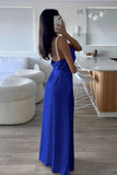 Sheath Spaghetti Straps Satin Long Prom Dresses With Pearls For Women HZ0311