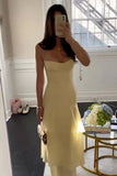 Charming Mermaid Spaghetti Straps Yellow Long Prom Dress with Ruffles Birthday Outfits HZ0311