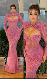 Modest Mermaid Sweetheart Pink Sequins Inspo Formal Party Gowns Long Prom Dresses HZ0311