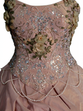 Charming Ball Gown Strapless Pink Sweet 16 Dresses Quinceanera Dress Taffeta With 3D Flowers Long 15 Vestidos De Fiesta HZ0311