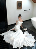 Simple Mermaid One Shoulder White Wedding Dress With Train Fairytale Brides Gown Wedding Dresses HZ0311