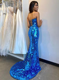 Women's Cocktail Party Gowns Mermaid Charming Sweetheart Royal Blue Prom Dresses HZ0311