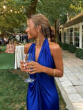 Simple Halter A Line Blue Long Prom Dresses For Women HZ0311