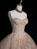 Ball Gown Strapless Champagne Sleeveless With Applique Tulle Long Quinceanera Dresses Sweet 15 16 Birthday Outfits HZ0311