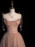 Beautiful Ball Gown Spaghetti Strap Pink Tulle Long Prom Dresses Inspiration Evening Gowns Formal Dress HZ0311