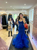 Modest Sweetheart Tiered Mermaid Prom Dress Party Gowns Evening Dress Special Formal Dresses HZ0311