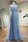Sparkly Mermaid Off The Shoulder Blue Sequin Long Evening Party Gowns Evening Dress Special Formal Dresses Prom Dress HZ0311