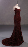 Elegant Mermaid Spaghetti Straps Burgundy Sequin Backless Prom Dresses Inspiration Evening Gowns Formal Party Prom Dress HZ0311