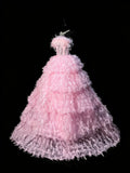 Ball Gown Strapless Tulle Pink Sleeveless With Feathers Women's Long Quinceanera Dresses Sweet 16 Quince Dress HZ0311