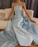Elegant Baby Blue With Beaded Neck Mermaid Prom Dresses Evening Dress For Women HZ0311