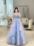 Ball Gowns Prom Dress Women Sweetheart Blue Tulle Long Formal Dance Evening Party Gowns HZ0311