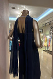 Elegant Mermaid Strapless Navy Blue With Scarf Winter Long Formal Ideas Prom Evening Dress Dinner Outfits Party Gowns For Women HZ0311