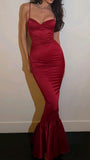 Sexy Mermaid Spaghetti Strap Burgundy Prom Dresses With Pleated Bodice Party Dress Evening Dresses HZ0311