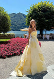 Classy Prom Dresses Inspiration Ball Gown Strapless Yellow Floral Long Semi Formal Dance Grad Prom Dress For Teens High Schools HZ0311