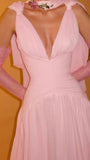 Beautiful A line V Neck Pink Chiffon Party Dresses Prom Dresses Impress Wedding Guest Dress HZ0311