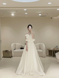 Simple A Line Strapless White Bow-knot Long Prom Dresses Impress 18th Birthday Outfits Prom Gown HZ0311