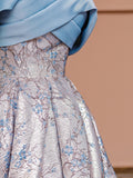 Gorgeous A line Off The Shoulder Blue With Sleeves Satin Formal Evening Dress Gowns Prom Dresses HZ0311