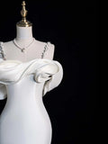 Modest Mermaid Sweetheart With Straps Sleeves White Satin Wedding Dress Long Fairytale Autumn Wedding Dresses HZ0311