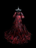 Retro Ball Gown Off The Shoulder Burgundy With Sleeves Party Dresses Long Prom Dresses Impress Senior Formal Dance Dress HZ0311