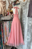 Classy A Line Halter Pink Chiffon Sleeveless Senior Prom dresses High School Long Formal Dress HZ0311