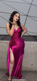 Classy Elegant Mermaid Sweetheart Marine Ball Dresses Long Dinner Formal Gowns Hot Pink Satin With Leg Slit Prom Dresses Evening Outfit HZ0311