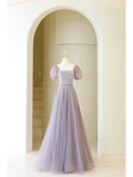Cute Ball Gown Square Neck Dusty Lilac Tulle Long Prom Dresses Impress 19th Birthday Outfits Prom Gown HZ0311