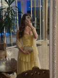 Modest Senior Prom Dresses High Schools Inspiration A line Strapless Yellow Chiffon With Scarf Semi Formal Grad Long Prom Dress For Teens HZ0311