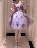 Fashion Homecoming Dress V-neck Tulle Short Party Dress Prom Dress Cocktail Outfits Birthday Party Dress HZ0427