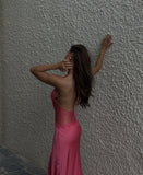 Classy Prom Dresses Inspiration Sheath Halter Pink Silky Satin Long Semi Formal Dance Grad Prom Dress For Teens High Schools HZ0311