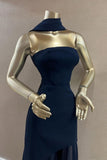 Elegant Mermaid Strapless Navy Blue With Scarf Winter Long Formal Ideas Prom Evening Dress Dinner Outfits Party Gowns For Women HZ0311