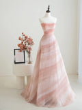 Classy Ball Gown Strapless Pink Tulle Crystals Beading Prom Dresses Long Party Dress 18th Birthday Outfit Graduation Dress HZ0311