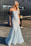 Shiny Royal Blue Mermaid Spaghetti Straps Long Beaded Prom Dress Party Gowns HZ0311