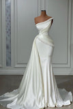 Mermaid One Shoulder Asymmetrical Beaded Floor-length Sleeveless With Side Train Prom Dress HZ0311