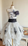 90s Retro Prom Dress Strapless Pleated Tulle Homecoming Dress Evening Dress Birthday Party Outfits HZ0427