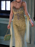 90s Retro Prom Dress Spaghetti Straps Beading Gala Gown Evening Dress Birthday Party Outfits HZ0427