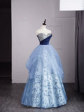 Cute Ball Gown Sweetheart Blue Tulle Floral Sleeveless With Beaded Bodice Long Quinceanera Dresses Sweet 15 16 Birthday Outfit HZ0311