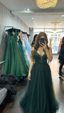 Classy A Line Spaghetti Strap Emerald Green Tulle Prom Dress Aesthetic For Teens Formal Dress Party Outfits Prom Gowns HZ0311