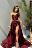 Sexy Mermaid Sweetheart Burgundy With Slit Lace Satin Long Formal Gowns Evening Maxi Dress Prom Dress Aesthetic For Women Party Outfits HZ0311