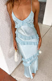 Mermaid Spaghetti Straps Blue Long Prom Dresses Chiffon Light Sky Blue Long Formal Dresses HZ0311