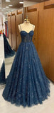Elegant Spaghetti Strap Sleeveless A-line Tulle Long Prom Dresses Online Prom Gown HZ0311