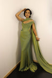 Women's Cocktail Party Gowns Mermaid One Shoulder With Pleated Ruched Green Long Graduation Dinner Outfits Prom Dresses HZ0311