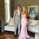 Sexy Mermaid Sweetheart Sleeveless Lace Tulle Pink Long Formal Dresses Prom Dress HZ0311