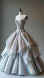Modest Ball Gown Sweetheart With Silver Beads Prom Dresses Long Party Dress Evening Dresses HZ0311