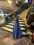 Shinning A Line Square Neck Blue Backless Sequin Prom Dresses For Teens Formal Dress Party Outfits Prom Gowns HZ0311