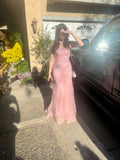Aesthetic Mermaid Strapless Blush Pink Tulle Lace formal dresses Evening Prom Dresses HZ0311