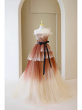 Princess Ball Gown Strapless Ombre Colors Long Prom Dresses Impress 18th Birthday Outfits Prom Gown HZ0311