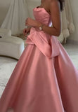 Ball Gown Strapless Straight Across Pleated Satin Prom Dress Pink Evening Dresses Sweet 15 16 Gown HZ0311